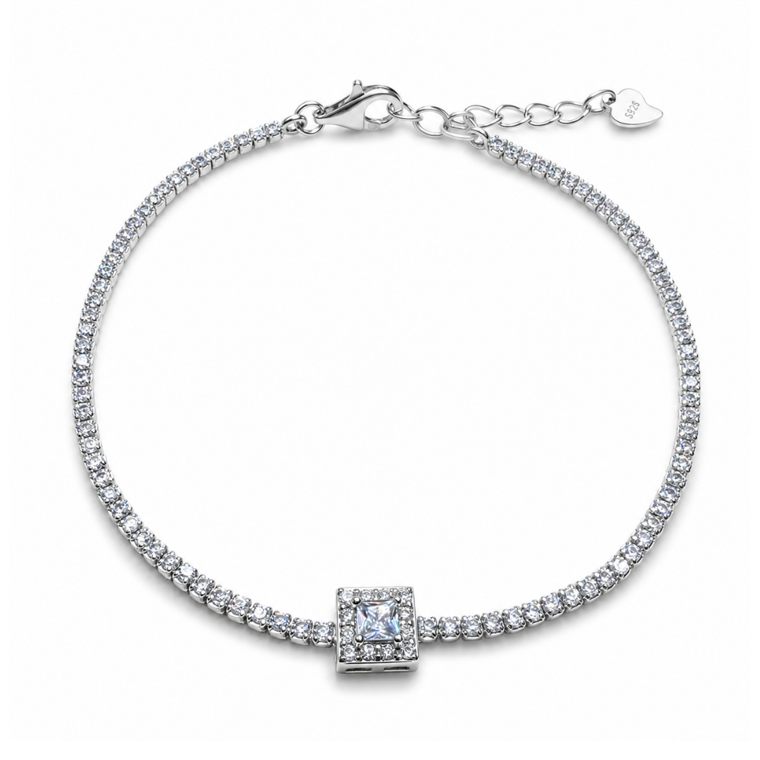Geometric Square 925 Silver Tennis Bracelet